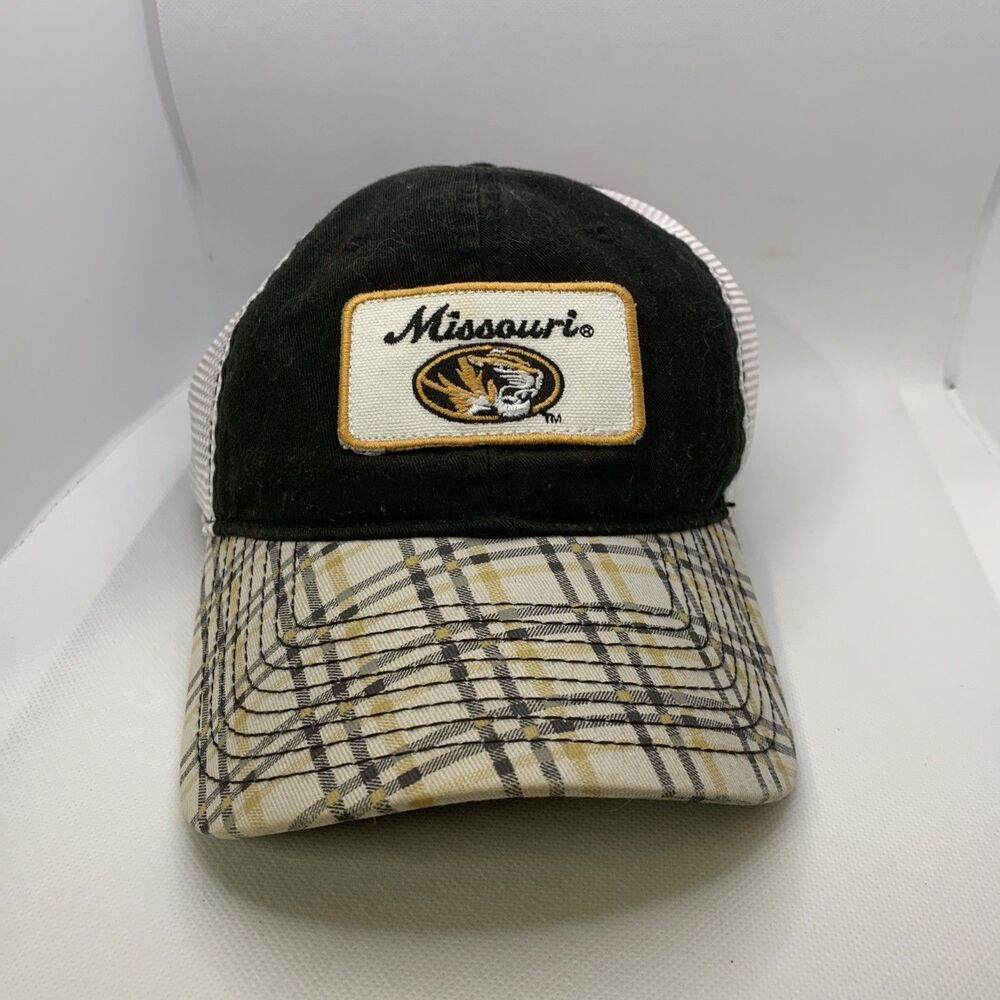 Missouri Tigers Hat Cap Strap Back Mens Black Tan NCAA Plaid Brim Patch College